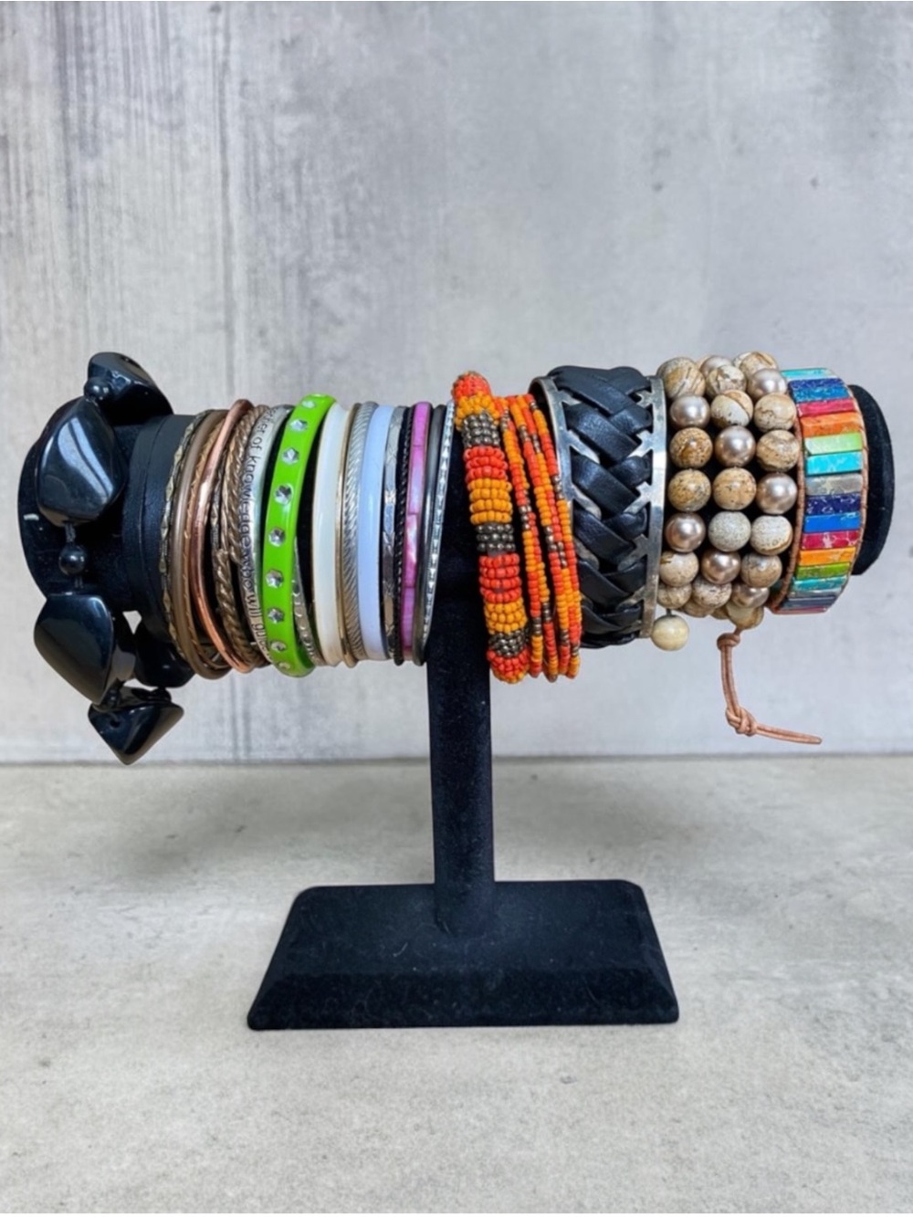 Colorful Beaded and Bangle Bracelet Set